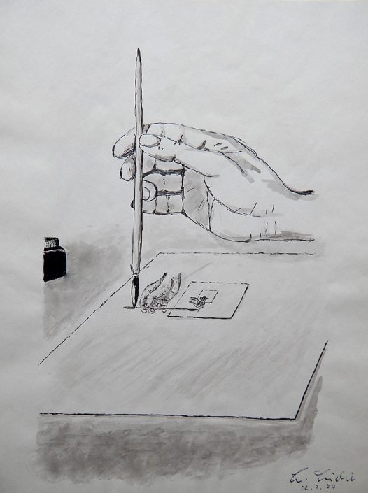 Sich zeichnende Hände (Aquarell) 1974